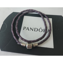 Load image into Gallery viewer, Pandora Double Shimmering Purple Leather Bracelet with SS Clasp - 590705CPE