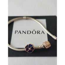 Load image into Gallery viewer, Pandora Rose Gold Clasp SS 7.5" Bracelet with Deep Purple Pansy Charm 788777c01