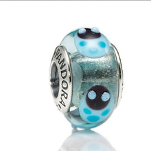 Load image into Gallery viewer, Pandora Retired Sterling Silver Murano Glass Blue Ladybugs Bead - 790654