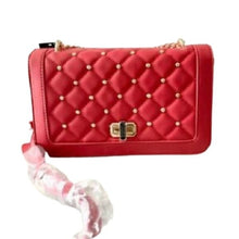 Load image into Gallery viewer, Badgely Mischka Red Quilted Crossbody Purse Bag w/ studs