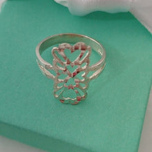Load image into Gallery viewer, Sterling Silver Rectangle w/ Hearts Diamond Cut Filigree Ring, size 8.5