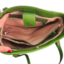 Load image into Gallery viewer, Dana Buchman Green Bella Tote with OOAK Peacock Bird Artwork