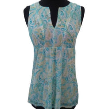 Load image into Gallery viewer, New York & Co Split V Sleeveless Blouse, Turquoise Multi, Size Small