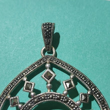 Load image into Gallery viewer, Sterling Silver & Marcasite Teardrop with Inner Circle Pendant 2.5"