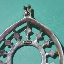 Load image into Gallery viewer, Sterling Silver & Marcasite Teardrop with Inner Circle Pendant 2.5"