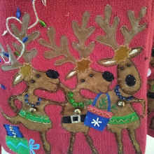 Load image into Gallery viewer, Tiara Women's Reindeer Embellished Christmas Sweater, Red Multicolor, Size Large