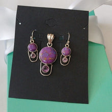 Load image into Gallery viewer, Round Purple Mojave Turquoise + Amethyst Pendant + Earrings Set Sterling Silver
