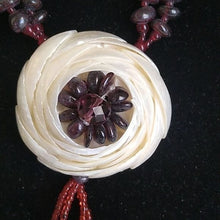 Load image into Gallery viewer, Artisan made Shell Flower, Garnet and Glass Bead Necklace
