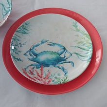 Load image into Gallery viewer, Melamine Sea Life Blue Crab Salad Plate, Coral Dinner Plate and match…