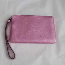 Load image into Gallery viewer, Coach Corner Zip Wristlet in Metallic Crossgrain Leather, SV/ Metallic Blush