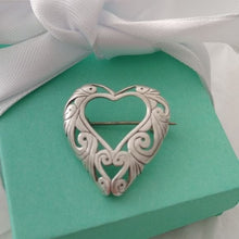 Load image into Gallery viewer, Artisan made Silver Openwork Heart Brooch

