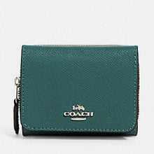 Load image into Gallery viewer, Coach 37968 Crossgrain Leather Small Trifold Wallet, SV/Dark Turquoise

