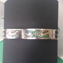 Load image into Gallery viewer, Sterling Silver 5 Panel Hinged Hecho en Mexico Abalone Inlay bracelet, 7"