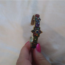 Load image into Gallery viewer, Vintage Mary DiMarco Antiqued Gold Cuff Bracelet with Blue, Green and Red Stones