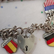 Load image into Gallery viewer, Vintage Silver Traveler's Bracelet with 15 Enamel Shield Charms
