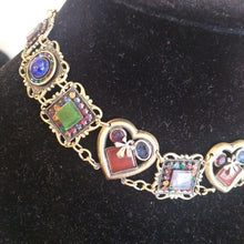 Load image into Gallery viewer, Vintage Mary DiMarco Hearts Necklace Blue, Red and Green Stones
