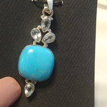 Load image into Gallery viewer, Turquoise + Baby Blue Topaz Sterling Silver 925 Pendant, 2"