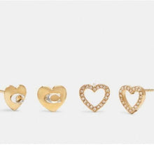 Load image into Gallery viewer, Coach Heart Stud Earrings Set, 2 pair
