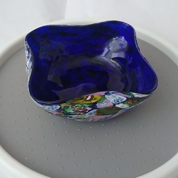 Murano Millefiori Fazzoletto Decorative Bowl Blue Cobalt