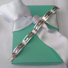 Load image into Gallery viewer, Sterling Silver 5 Panel Hinged Hecho en Mexico Abalone Inlay bracelet, 7"