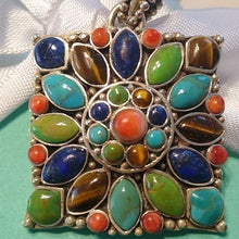 Load image into Gallery viewer, Multi-Stone Blossom Pendant 925 Lapis Lazuli,  Coral, Turquoise, Tiger&#39;s Eye
