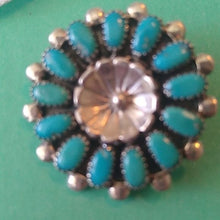 Load image into Gallery viewer, Vintage Signed Zuni A. Iule Petit Point Turquoise Cluster Brooch Pendant
