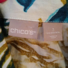 Load image into Gallery viewer, Chico's Women's Multicolor Linen Jacket w/ 3/4 sleeves + dual collar, Size 3