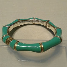 Load image into Gallery viewer, Vintage Enamel Silvertone Bamboo Bangle Bracelet Hinge Opening