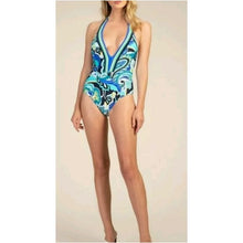 Load image into Gallery viewer, Trina Turk Ipanema Plunge Tropical Halter One Piece Swimsuit, size 14