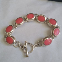 Load image into Gallery viewer, Pink Salmon Coral + Sterling Silver Chain Bracelet Mexico, 7"