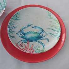 Load image into Gallery viewer, Melamine Sea Life Blue Crab Salad Plate, Coral Dinner Plate and match…