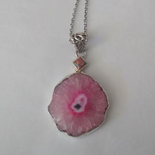 Load image into Gallery viewer, Natural Pink Solar Quartz Slice w/ Fire Opal in 925 Sterling Silver Necklace 18"
