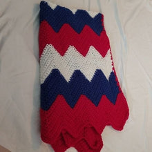 Load image into Gallery viewer, Red White & Blue Crocheted Zig Zag Lap Blanket