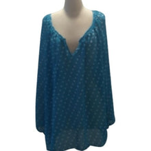 Load image into Gallery viewer, Lane Bryant Turquoise w/ White Dots Sheer Long Sleeved Blouse, 26/28
