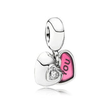 Load image into Gallery viewer, Pandora You and Me Heart Dangle Charm w/ Pink Enamel 791244CZ
