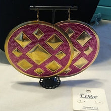 Load image into Gallery viewer, Gold + Fuchsia Large Round Earrings, 4"
