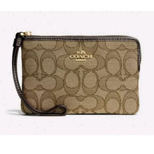 Load image into Gallery viewer, Coach Outline Signature Corner Zip Wristlet F58033 Khaki/Brown