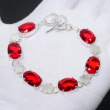 Load image into Gallery viewer, Red Garnet + Sterling Silver Chain Toggle Bracelet, up to 8"