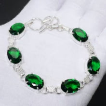 Load image into Gallery viewer, Green Tourmaline + Sterling Silver Chain Toggle Bracelet, up to 8"