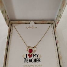 Load image into Gallery viewer, Isabella M.  925 Silver Vermeil I Love My Teacher Necklace Apple inside Heart
