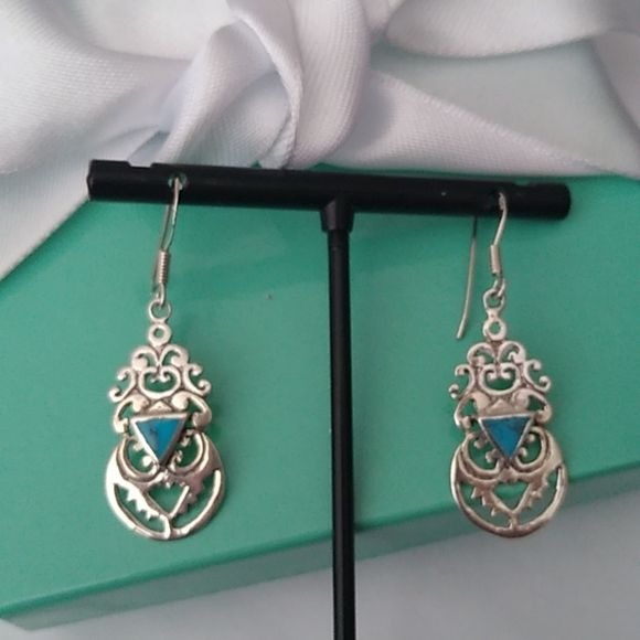 Vintage Sterling Silver 925 Turquoise French Wire Earrings
