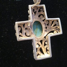 Load image into Gallery viewer, Sterling Silver &amp; Turquoise Cross 925, 1.25&quot; Filigree Design
