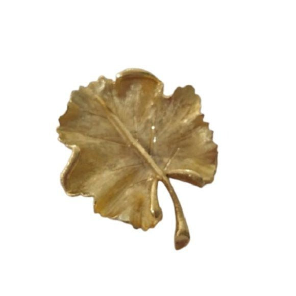 Vintage BSK Goldtone Metal Leaf Brooch
