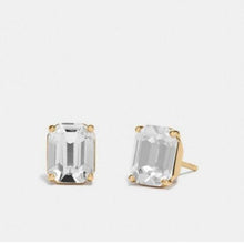 Load image into Gallery viewer, Coach Emerald Cut Stud Earrings, GD/Clear

