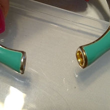 Load image into Gallery viewer, Vintage Enamel Silvertone Bamboo Bangle Bracelet Hinge Opening