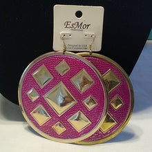 Load image into Gallery viewer, Gold + Fuchsia Large Round Earrings, 4"