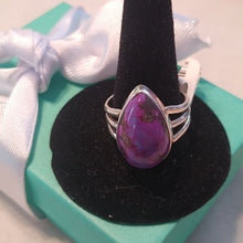 Load image into Gallery viewer, Mojave Purple Turquoise + Sterling Silver Teardrop Ring, Size 8