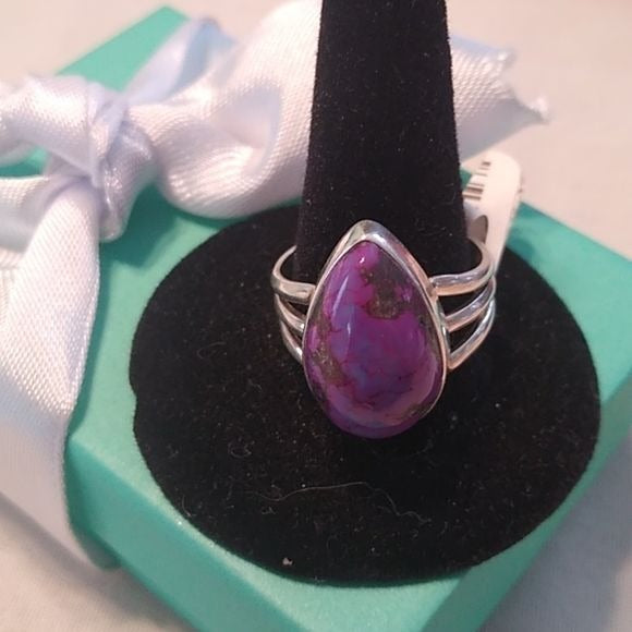 Mojave Purple Turquoise + Sterling Silver Teardrop Ring, Size 8