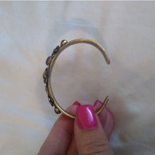 Load image into Gallery viewer, Vintage Mary DiMarco Antiqued Gold Cuff Bracelet with Blue, Green and Red Stones