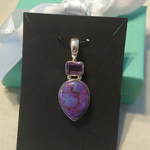 Load image into Gallery viewer, Purple Mojave Turquoise + Amethyst Teardrop Pendant Sterling Silver 925
